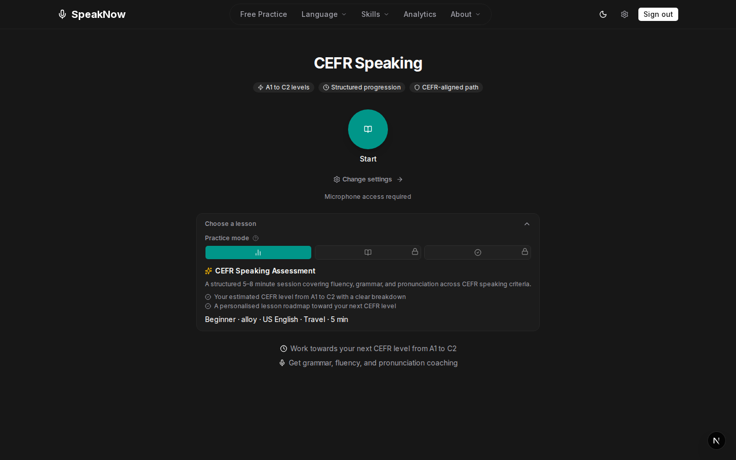 CEFR track hub — level overview and lesson list