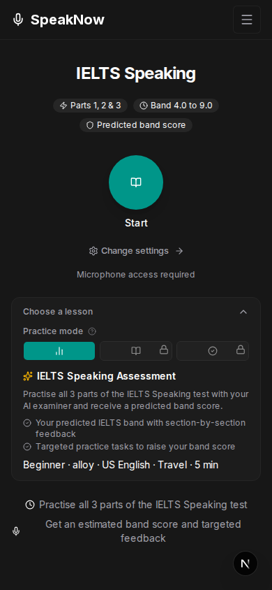 IELTS track hub on mobile