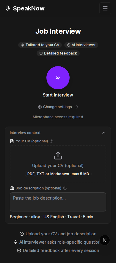 Job Interview track on mobile