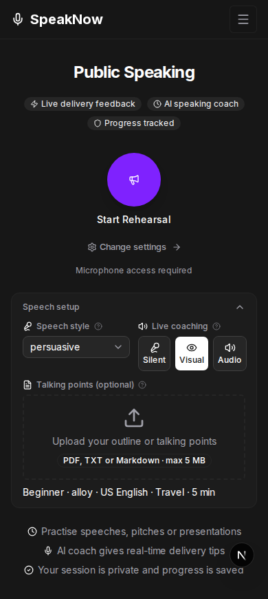 Public Speaking track on mobile